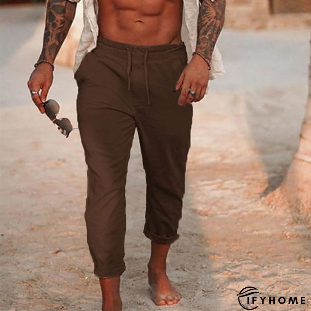 Men's Linen Pants Trousers Summer Pants Beach Pants Plain Breathable Soft Casual Daily Holiday Linen / Cotton Blend Fashion Streetwear Black White Micro-elastic | IFYHOME