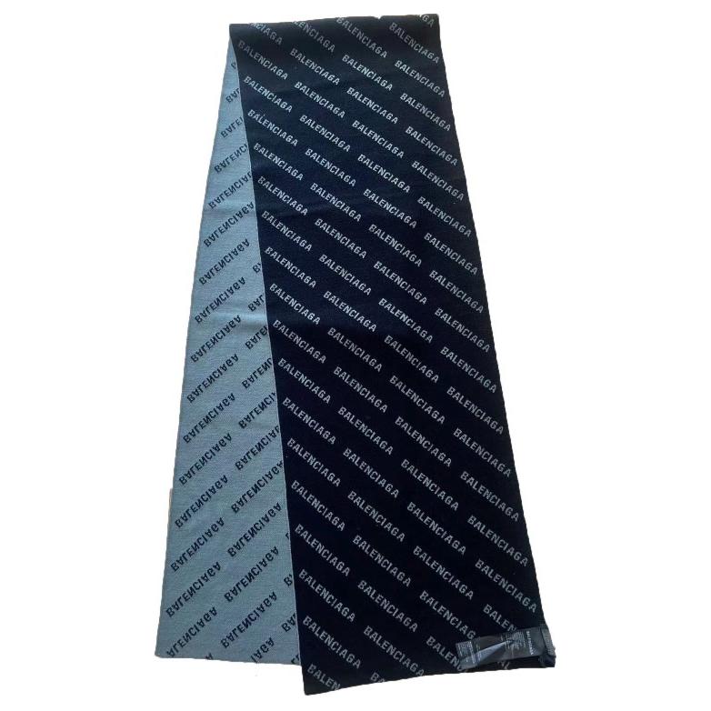 Balenciaga Wool Knit Scarves Unisex Gray Green