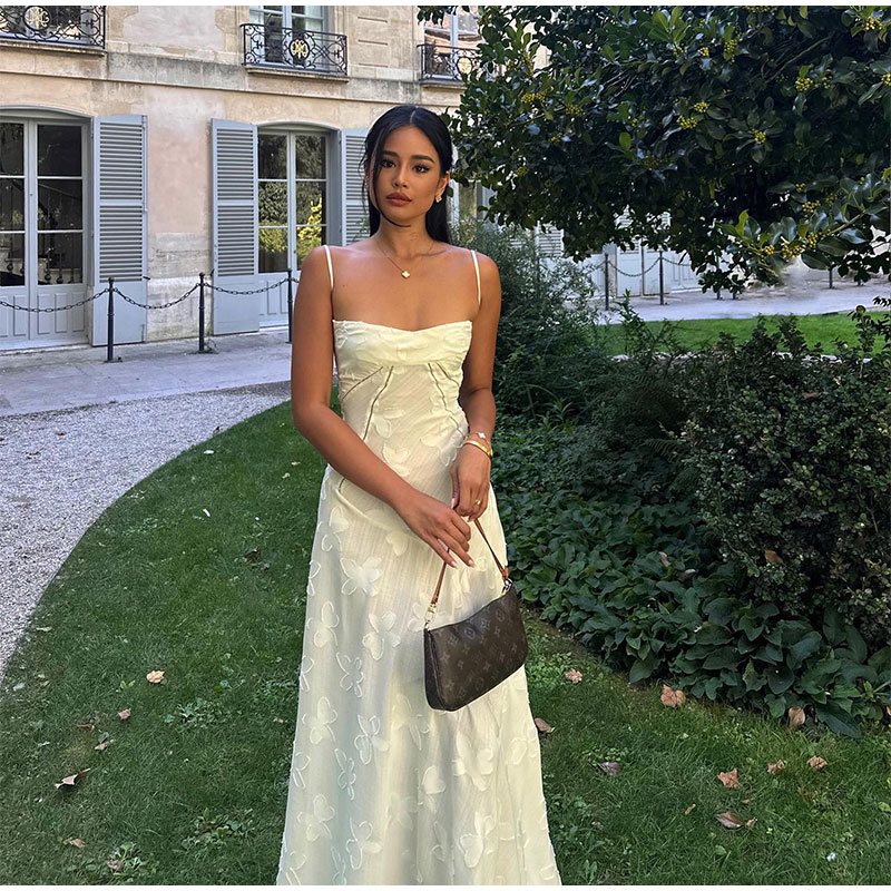 Elegant Floral Print Spaghetti Strap Maxi Dress-Vestes Novas