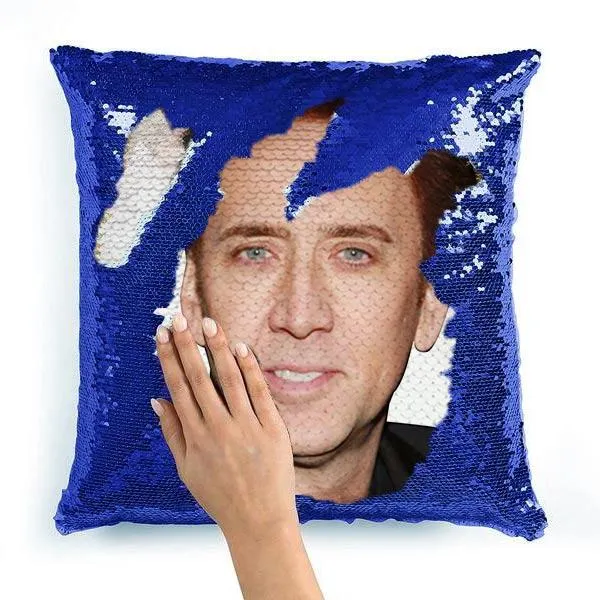 Nicolas Cage Funny Face Photo Sequin Pillow-Make your own Sequin Pillow, Unique Gifts
