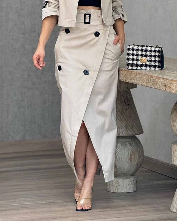 Lapel long sleeve solid color two piece suit