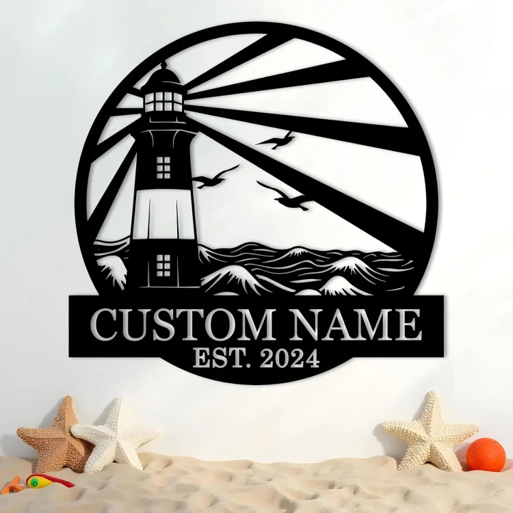 Personalized Lighthouse Metal Signs | Custom Metal Signs Outdoor | Cabin Sign | Beach Coastal Lighthouse Wall Art Decor | Last Name Sign | Outdoor Metal Wall Art Large Size | Housewarming Gift