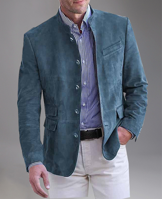Business Corduroy Stand Collar Single Breasted Flap Pocket Jacket