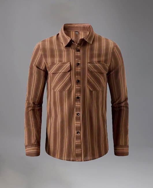 Casual Stripes Pattern Chest Pockets Buttons Long Sleeve Shirt