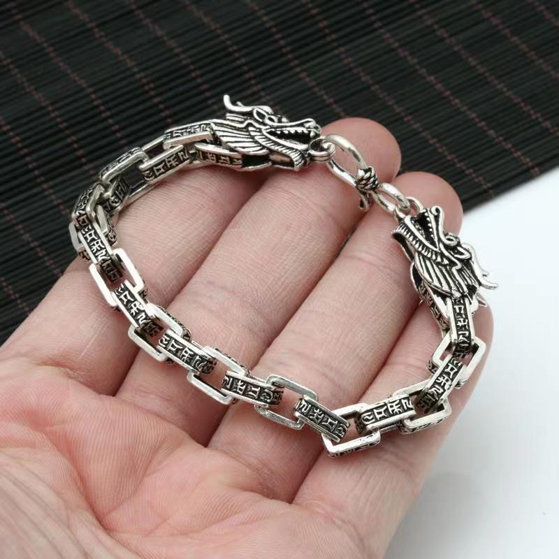 925 Sterling Silver Mens Handmade Vintage Six Dragons Bracelet