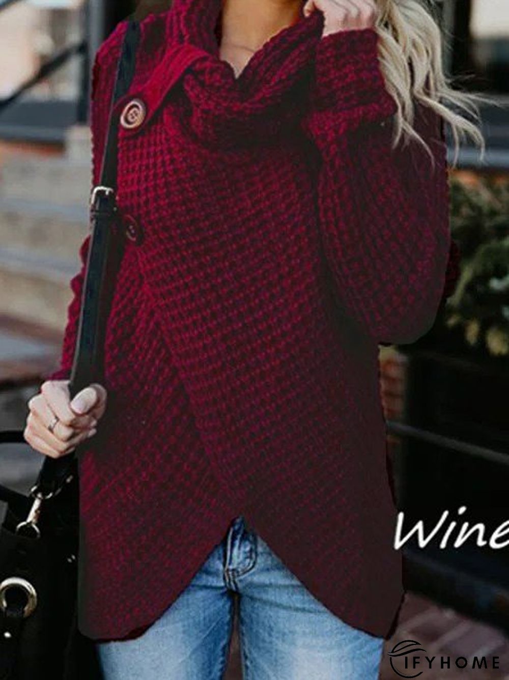 Asymmetrical Slit Cowl Neck Knitted Sweater | IFYHOME