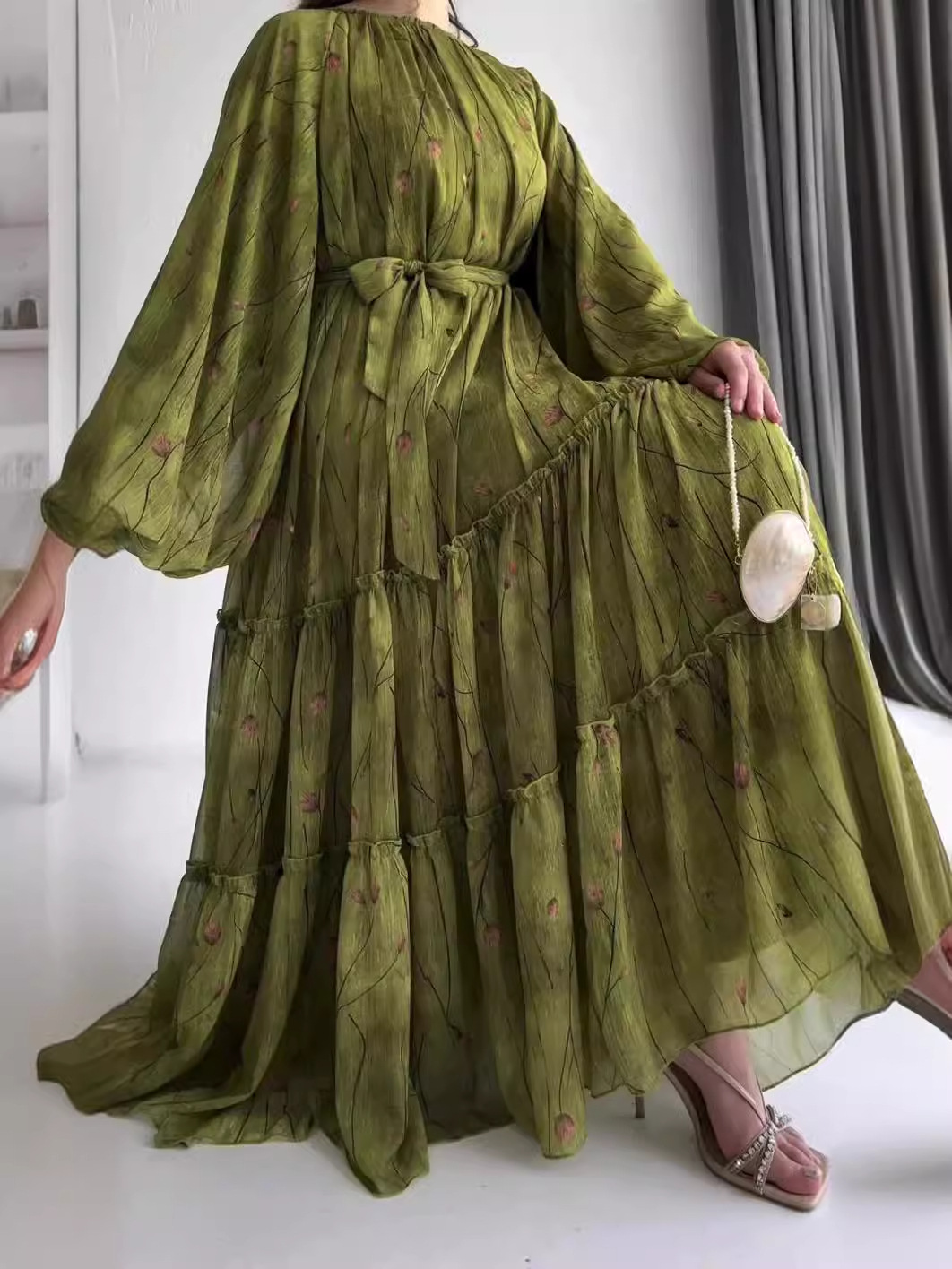 PRINTED LANTERN SLEEVE DRESS TOPKAPI POP