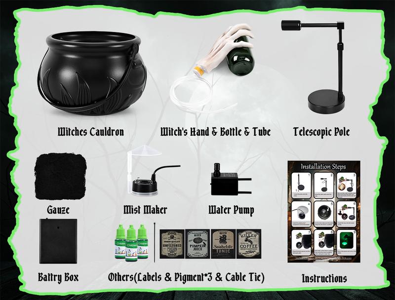 Product Introduction of Halloween Decorations Indoor - Cauldron Halloween Decor with Magic Floating Potion Bottles and Diffuser - Black Plastic Witches Bowl Hocus Pocus Party Decoration for Spooky Vintage Home Kitchen Table, Well Soon Gift 13