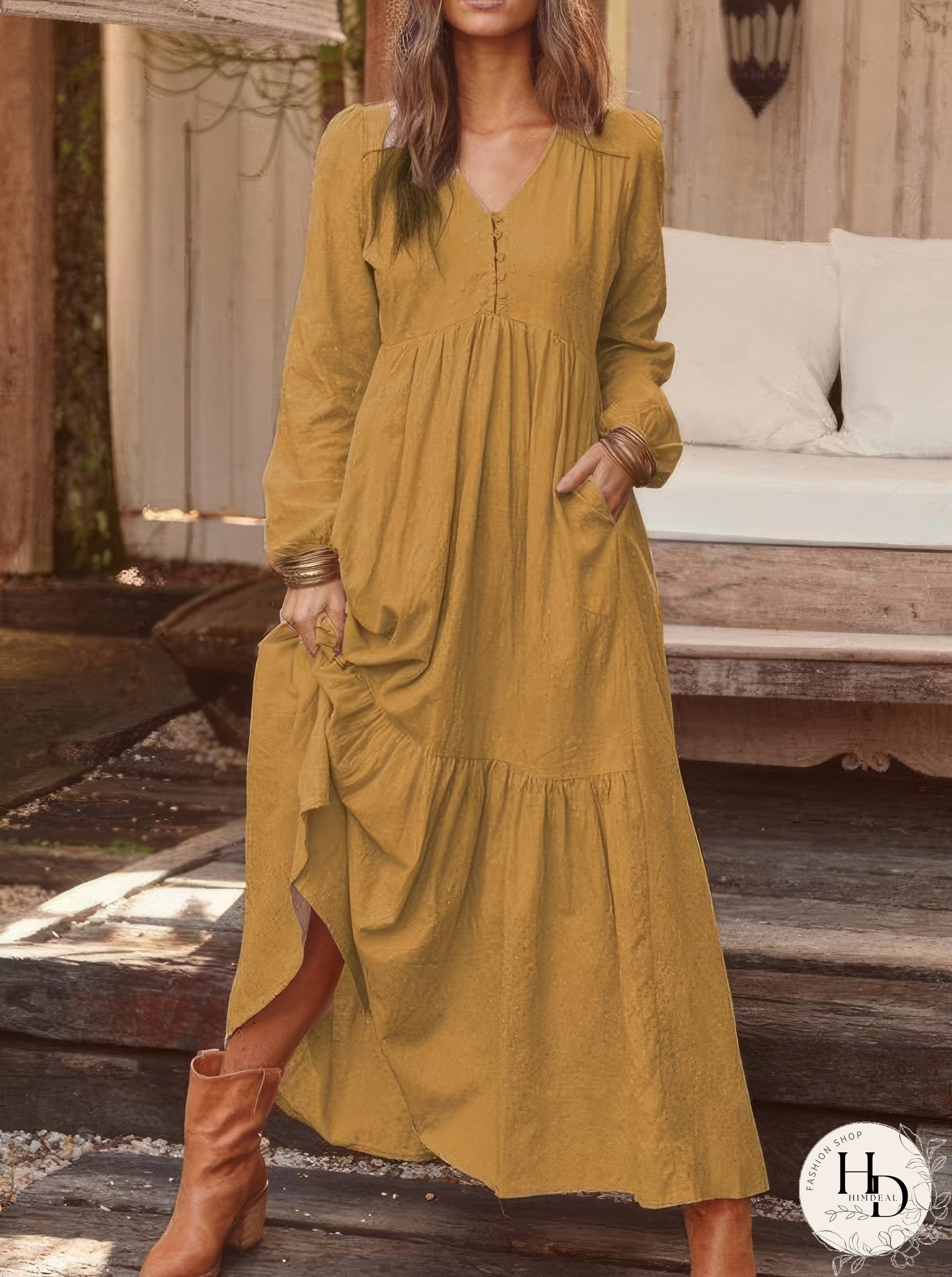 Casual Long-sleeved Dress With Big Swing