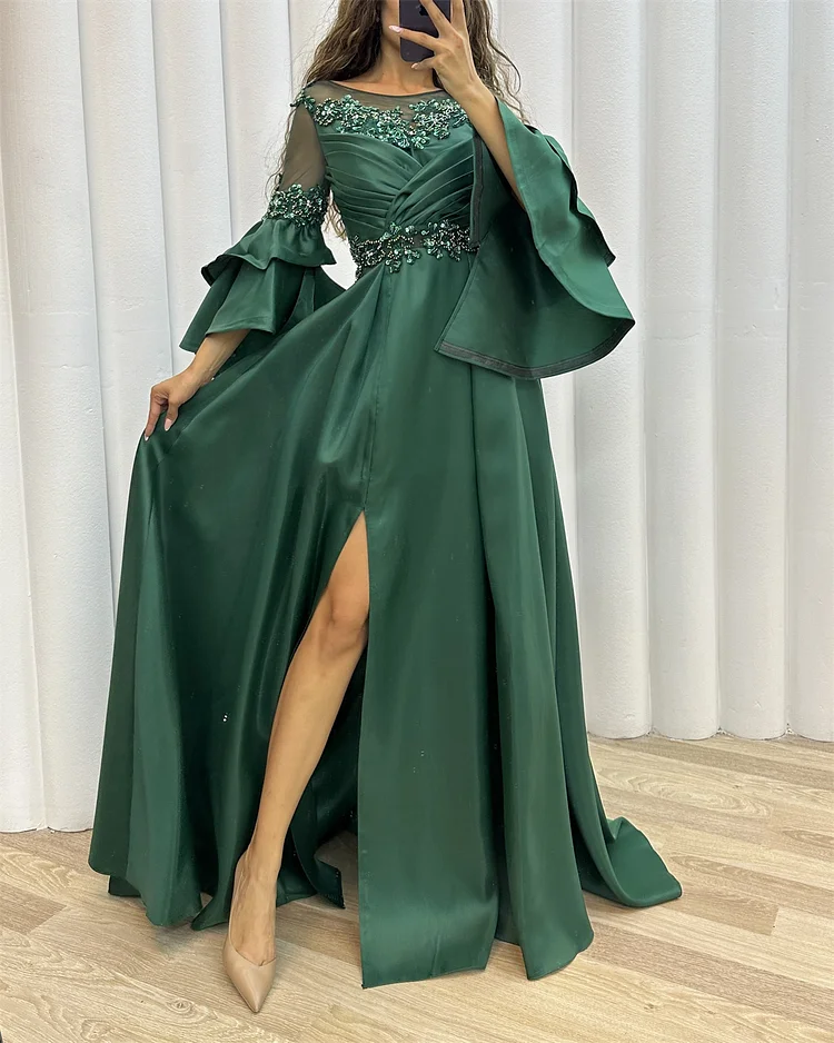 Women's Trumpet Sleeve Slit Sequined Dress