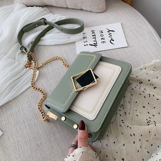 LEFTSIDE Chain Pu Leather Crossbody Bags For Women 2021 hit Small Shoulder Simple Special Lock Design Female Travel Handbags