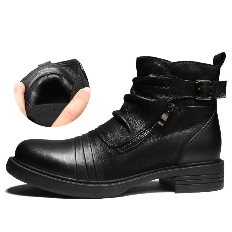 Retro Wrinkle 100% Genuine Leather Mens Chelsea Boots Original Designer Waterproof Ankle Boots Monk Strap Men Shoes Oxfords