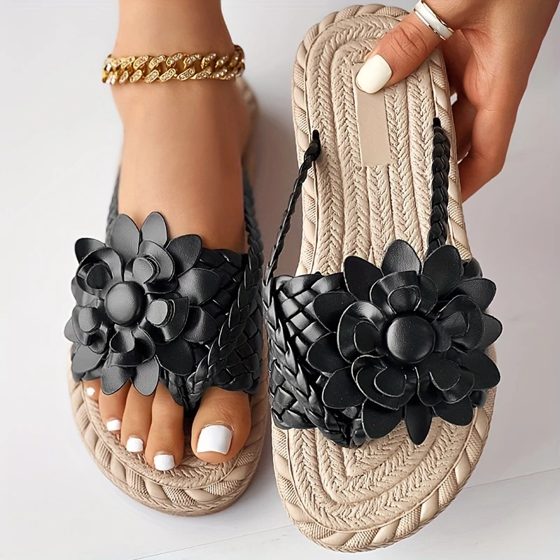 Women's Elegant Rhinestone Flower Flat Sandals