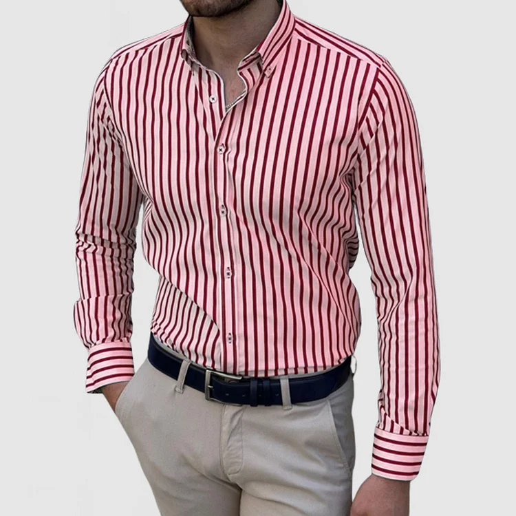 Men's Classic Basic Striped Long-Sleeved Shirt