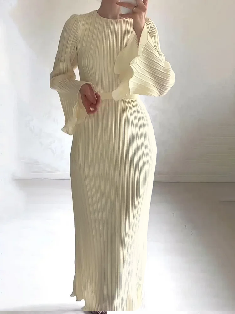 Mesh Cutout Midi Trumpet Dress