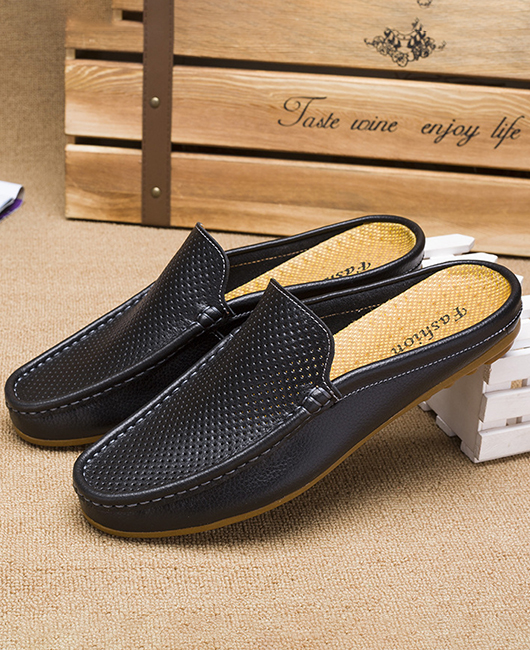 Wedding Solid Hollow Out Leather Half Slippers