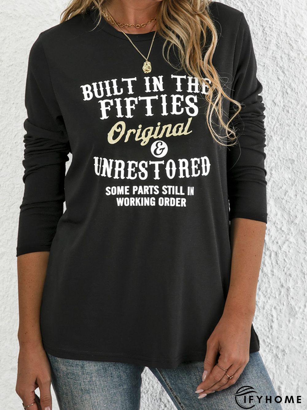 Casual Crew Neck Letter Long Sleeve T-shirt | IFYHOME