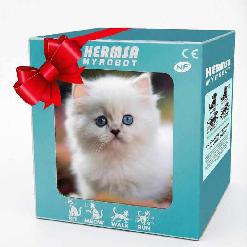 Interactive Robot Kitten, Realistic PlushHoliday HaulRobotic Cat Toy That Walks, Wags Tail & MakesSounds, Cute Pet Toy Gift for Kids & Adults, PerfectChristmas Present