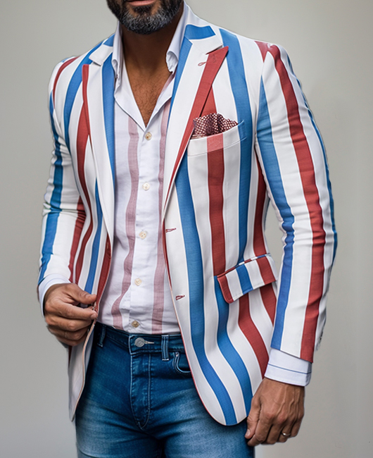 Contrast Striped Peak Lapel Single Breasted Blazer