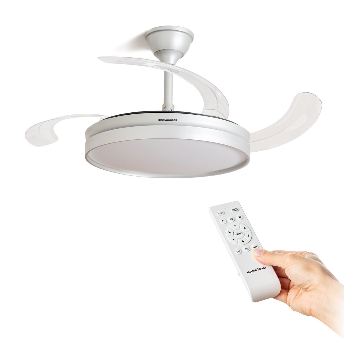 LED Ceiling Fan with 4 Retractable Blades InnovaGoods 80 W Silver &Oslash;49-104 cm (Refurbished D)