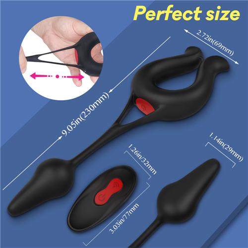 Wireless Multi-Function Remote Control Cock Ring with Anal Stimulator