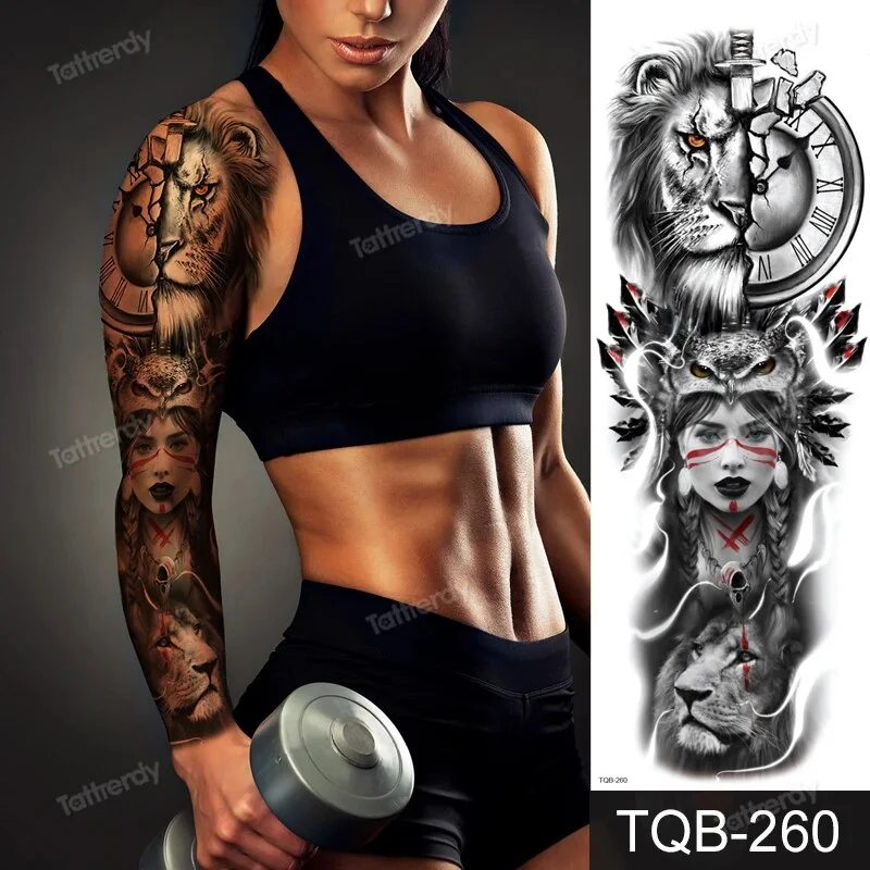 Sdrawing Temporary Tattoos men large full arm sleeve tattoo god wolf moon dragon lion king tiger forest tattoo designs big body