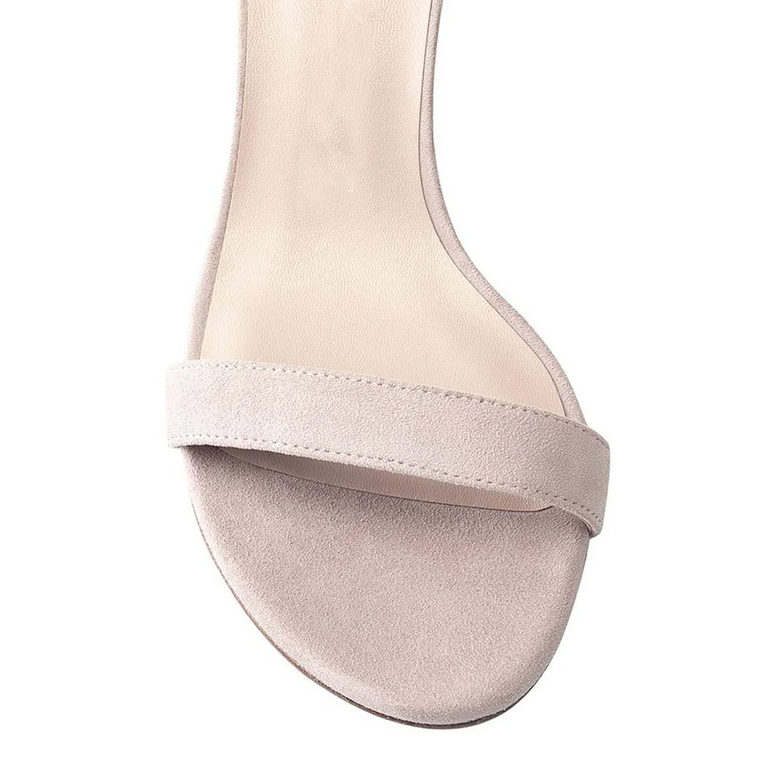 Fashion Open Round Toe Chunky Heel Buckle Ankle Strap Nude Sandals