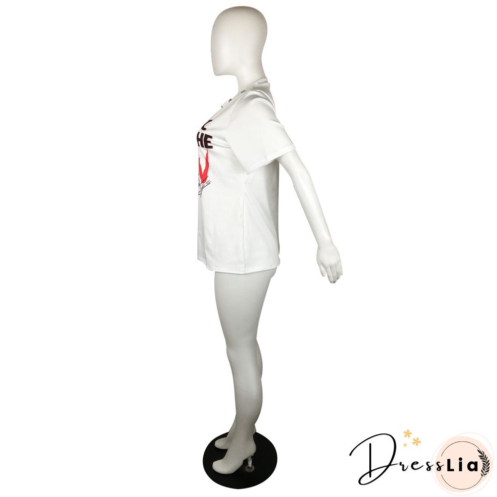 Plus Size Summer Casual Streetwear Pattern Print Short Sleeve Round Neck Pullover Cotton Female Slim Fit Vintage T Shirt