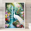 Diamond Painting-DIY Full Round Drill White Peacock At Lake Forest