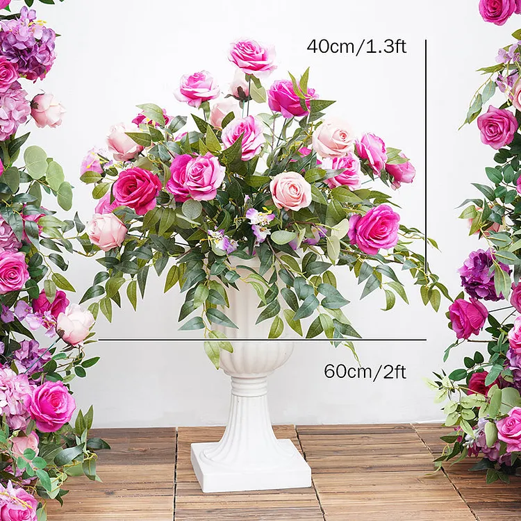 A7879 Purple Hot Pink Rose Flower Runner Decor Wedding Horn Arch Table Flower