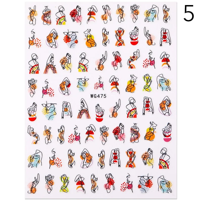 1PC 3D Nail Sticker Stick Figure Woman Face Pattern Special Transfer Picture Flowers Sliders Sticker DIY Nail Art Decoration