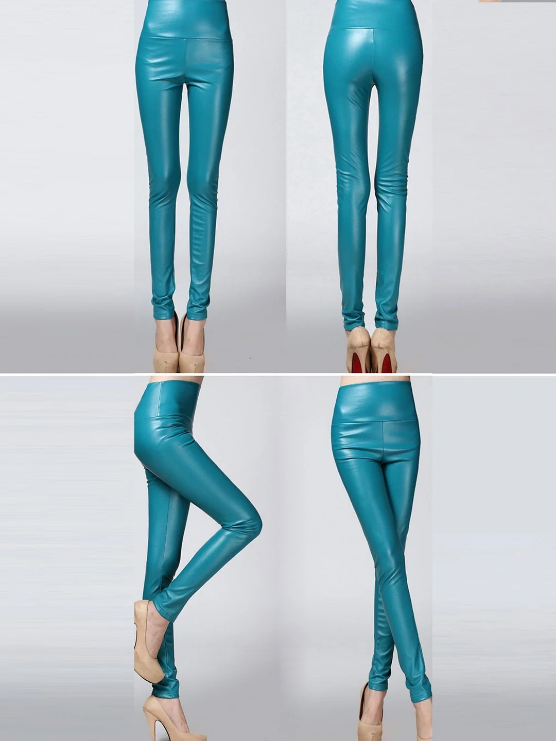 Plus size color elastic pu thick leggings leather Leggings | EGEMISS