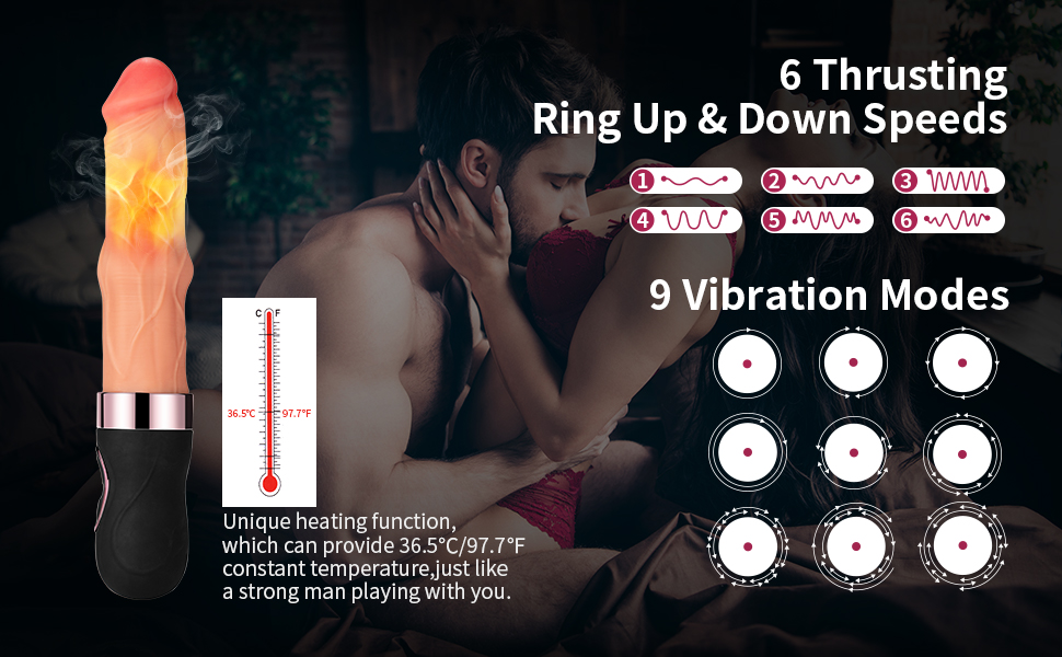 Unique Heating Vibrating Dildo with 9 Vibrations & 6 Thrusting Ring Speeds