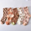 10 Pairs Retro 3D Jacquard Medium Tubes Girl School Day Women Socks