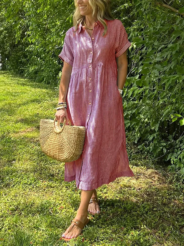CLEARANCE🔥 Striped Lapel Button Down Shirt Dress