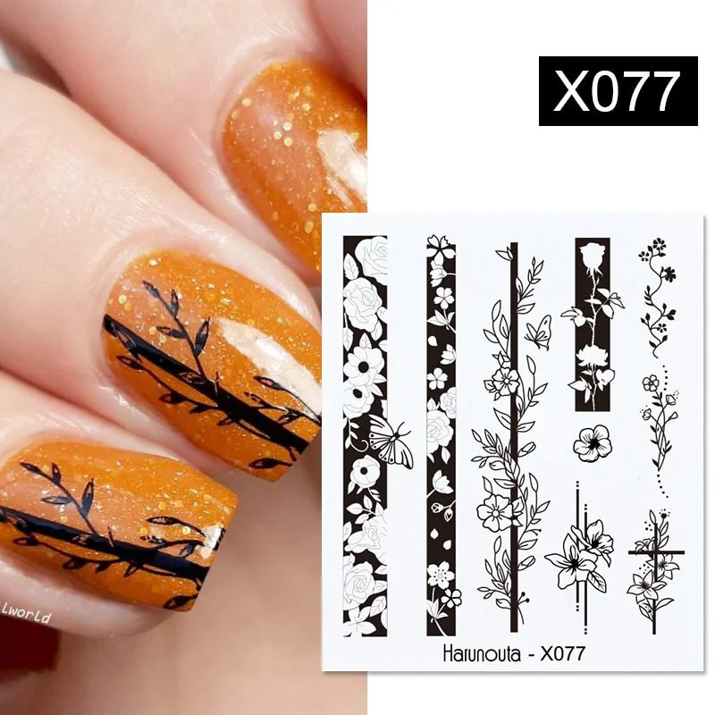 1Pc Spring Water Nail Decal And Sticker Flower Leaf Tree Green Simple Summer DIY Slider For Manicuring Nail Art Watermark
