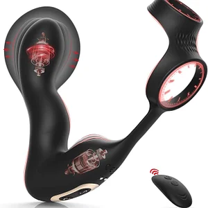 Inflatable Anal Plug Prostate Massager Anal Plug Vibrator With Penis Testicles Rings