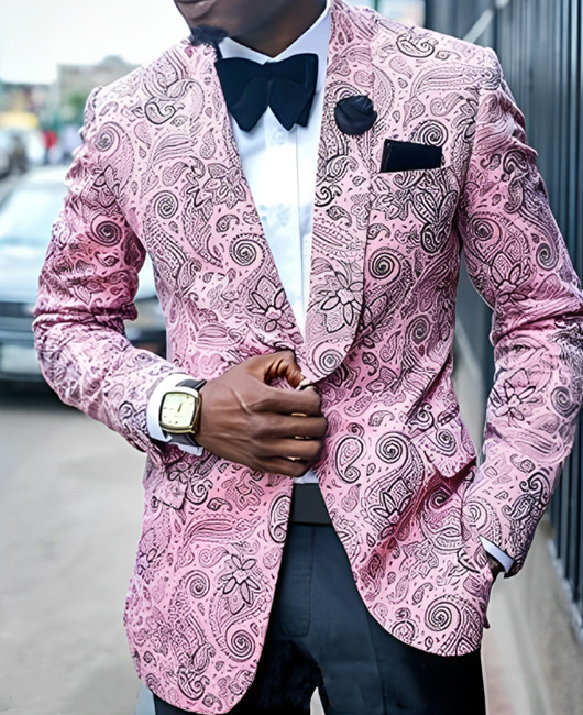 OK Casual Cashew Print Lapel Collar Slim Fit One Button Blazer