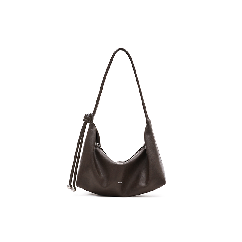 MUVA Split Vegetable Tanned Leather Shoulder Bag Medium Size Women's Mocha Brown/Twilight Black