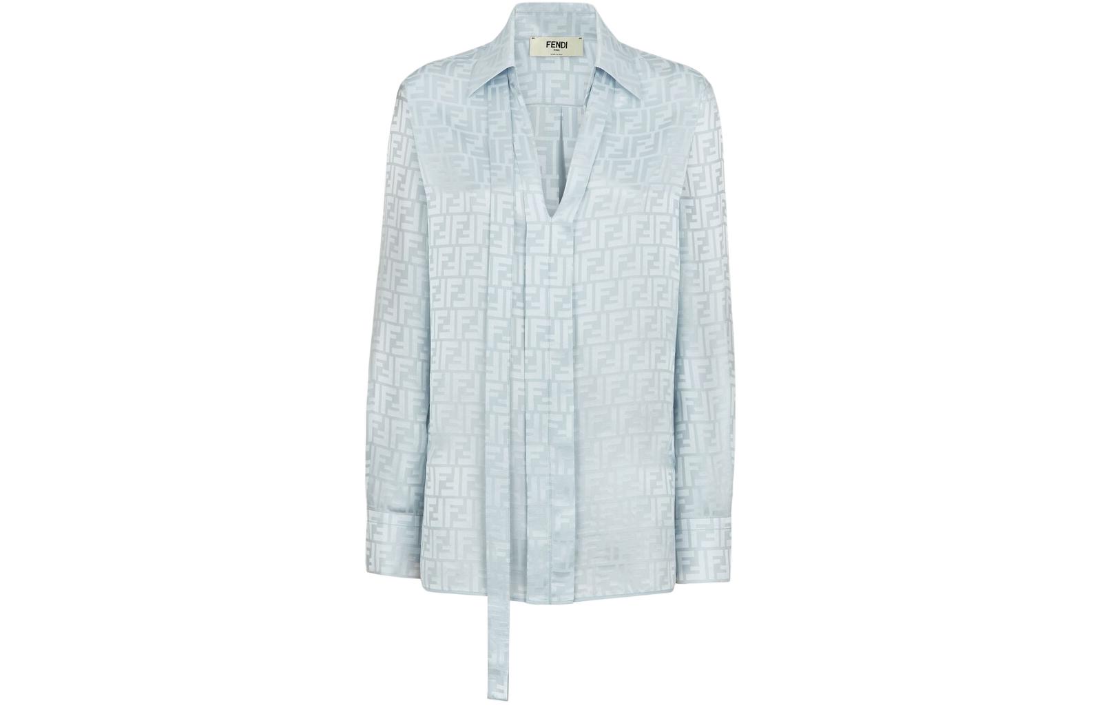 FENDI All-Over Ff Printed V-Neck Satin Shirt
