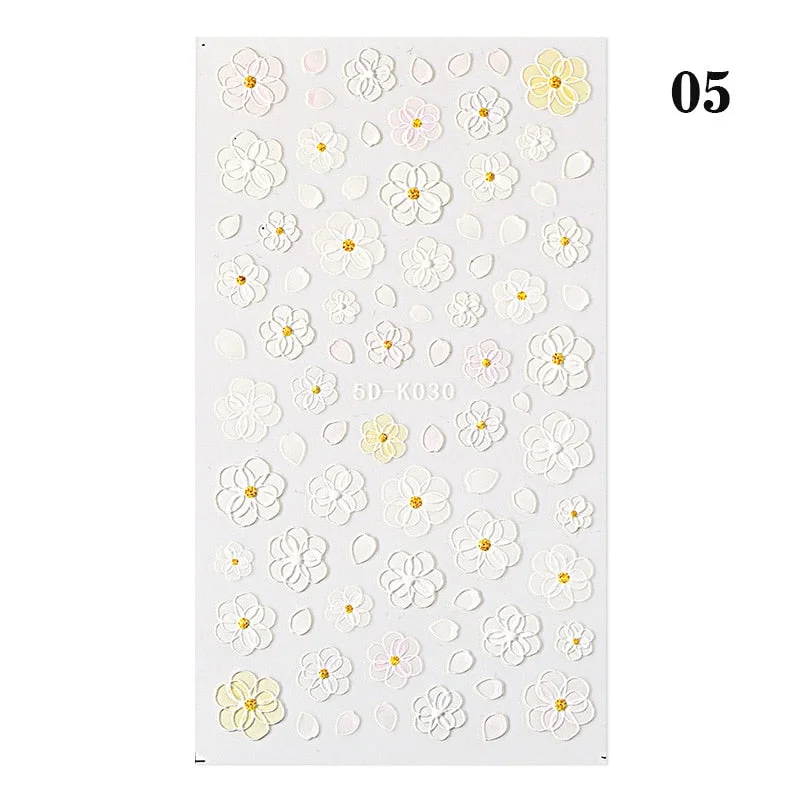 1PC White Embossed Flower Lace 5D Nail Stickers Flower Butterfly Wedding Nail Art Designs Decoration For Manicures