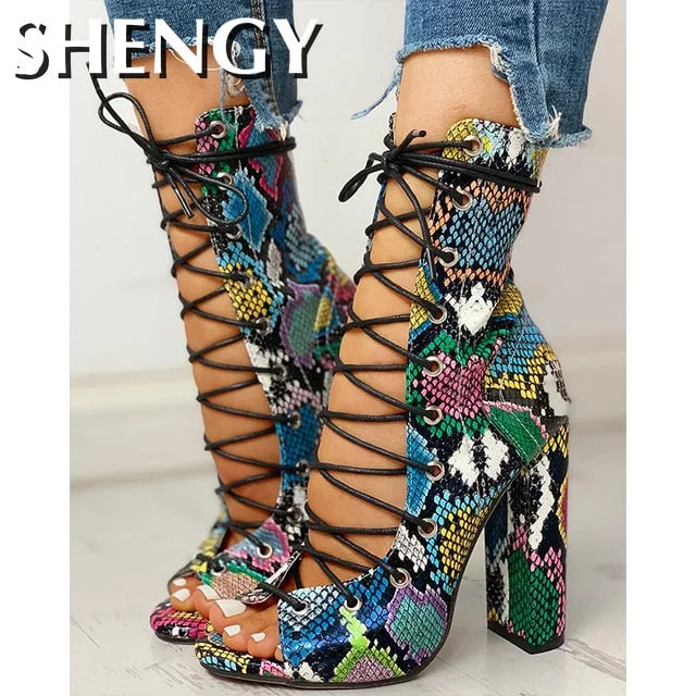 2020 SHENGY Nightclub Spring Serpentine High Heels Women Fashion High Heels 10cm Heels Platform Sandals Party Wedding Shoes