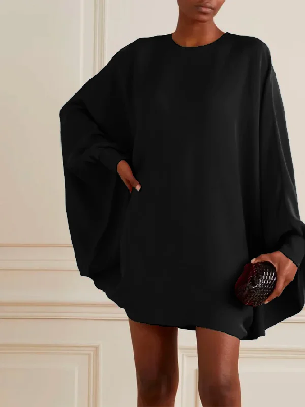 Simple Long Batwing Sleeves Solid Color Round-Neck Mini Dresses