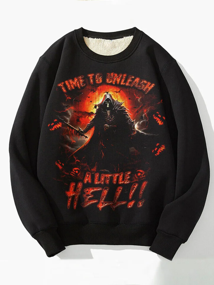 Men's Halloween Time To Unleash A Little Hell Reaper Print Sweatshirt