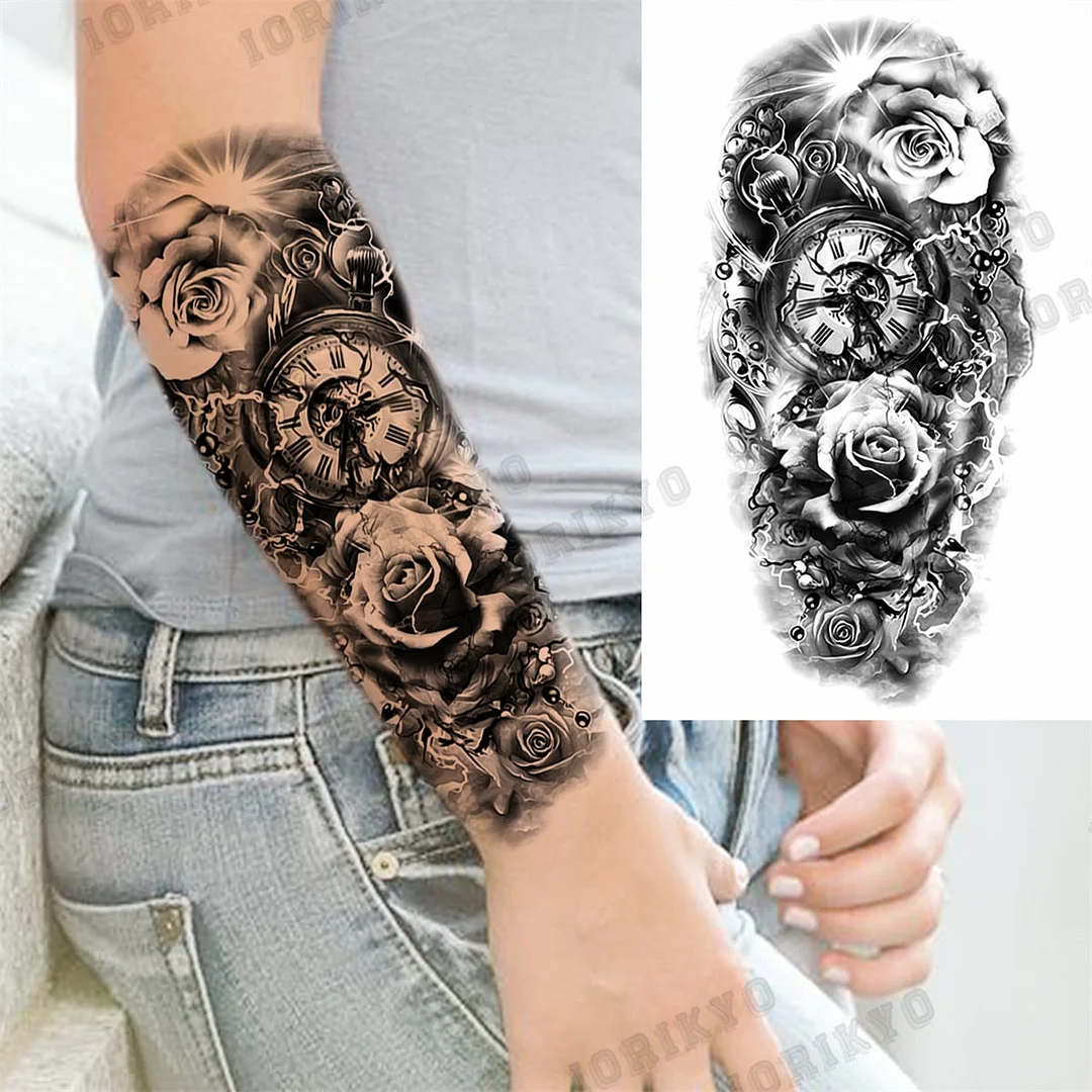 3D Skull Rose Flower Temporary Tattoos For Women Men Geometry Tiger Compass Mandala Fake Tattoo Washable Body Art Painting Tatoo