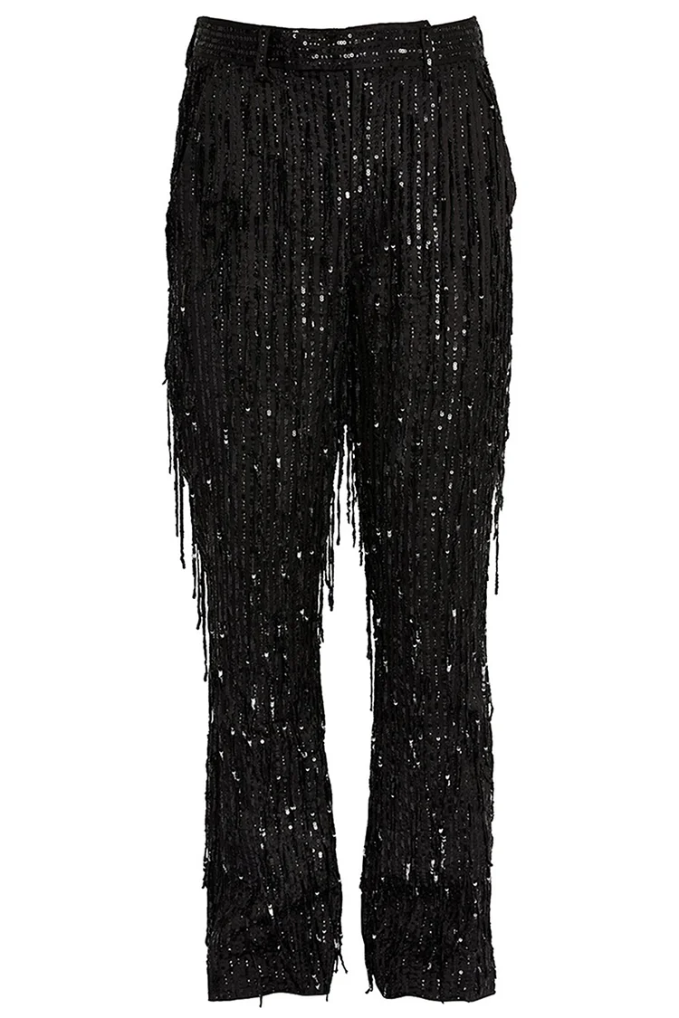 Ciciful Sequin Fringe Hight Waist Wide-Leg Party Pants