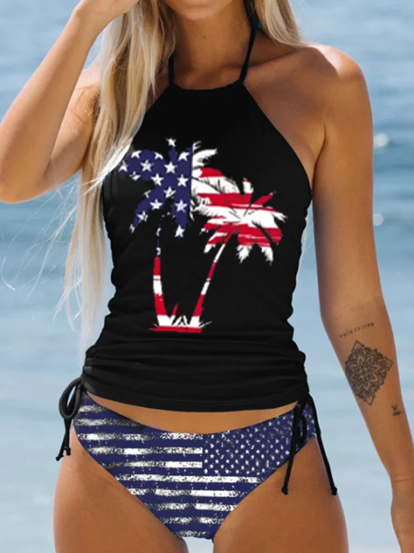 American Flag Tropical Plants  Tankini Sets 