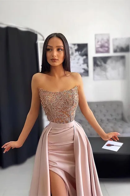 Cucully Appliques Off-the-shoulder Chic Pleated Pink Sleeveless Evening Dress