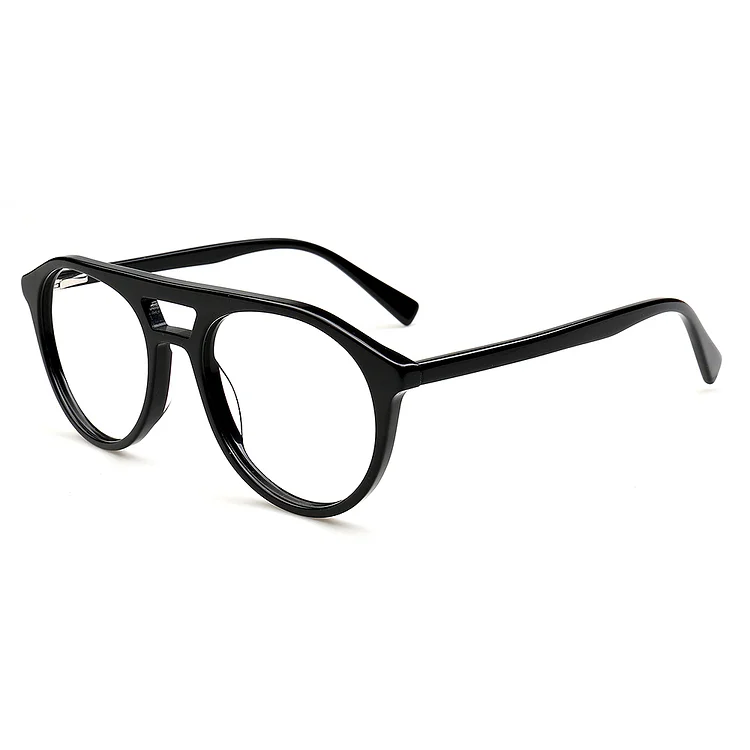 Acetate Eyeglasses Men Full Rim Optical Frame Prescription Spectacle Round Myopia Glasses Double Bridge Spring Temple Big Nose