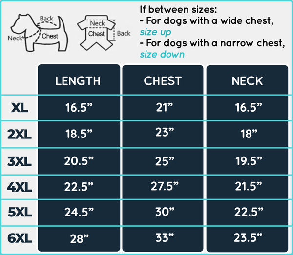 DogSki Waterproof Jacket with Harness and fur collar size chart.